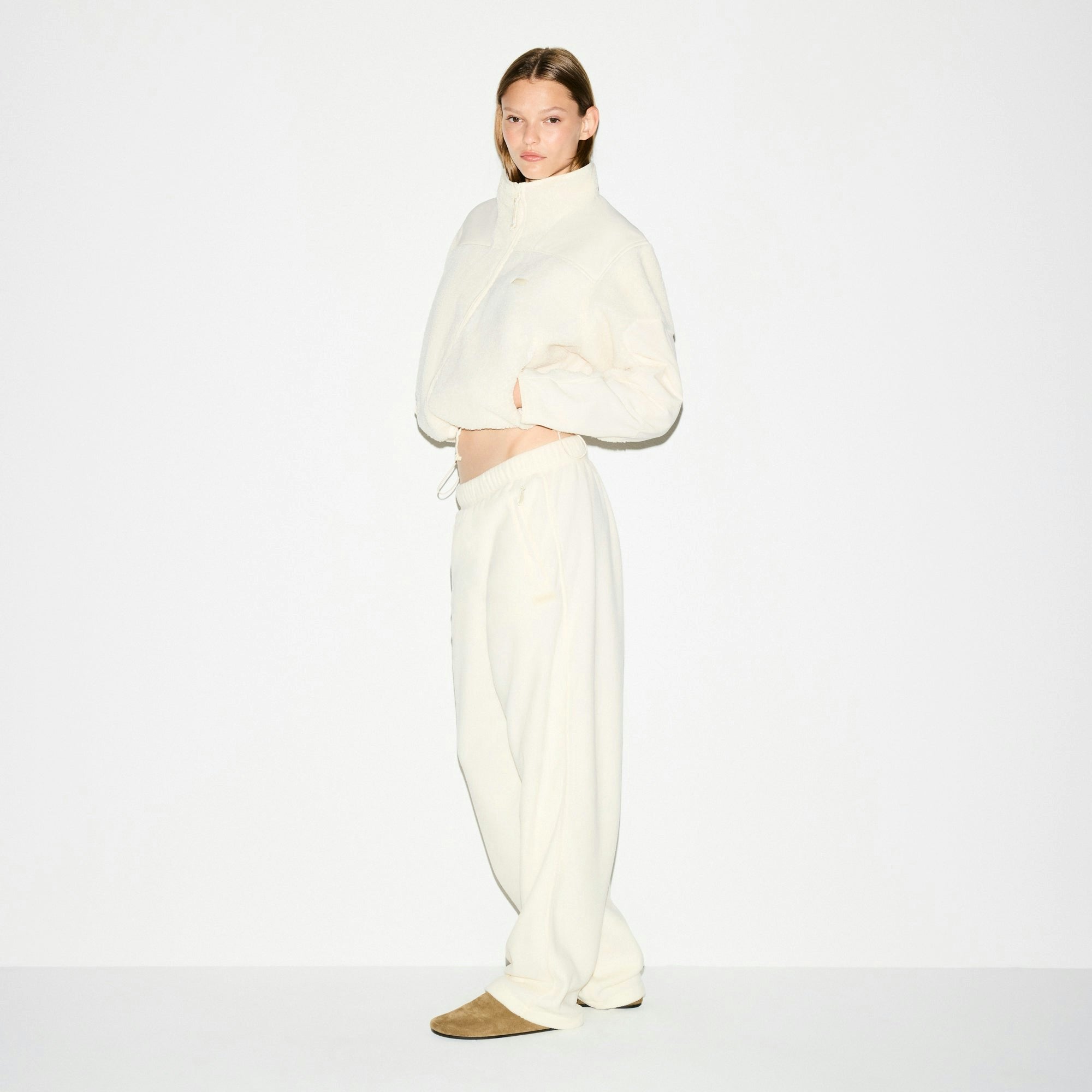 Skims Outdoor Fleece Straight Leg Pant Ecru