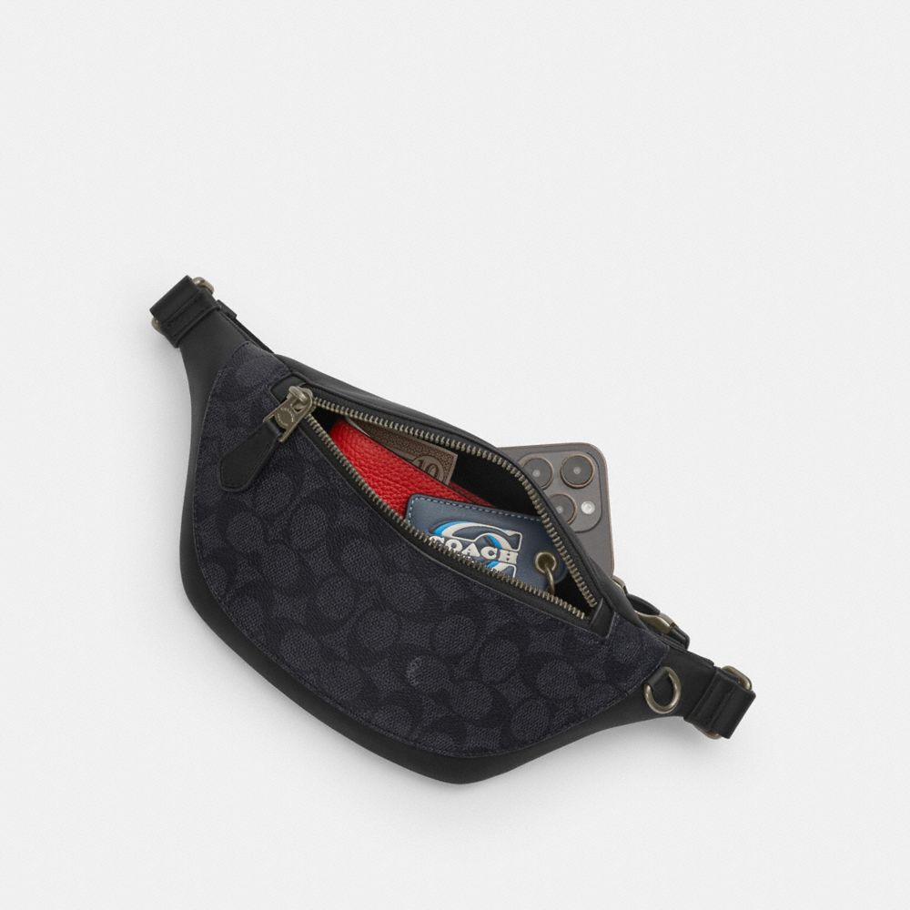 Coach Warren Mini Belt Bag In Signature Denim Silver Black
