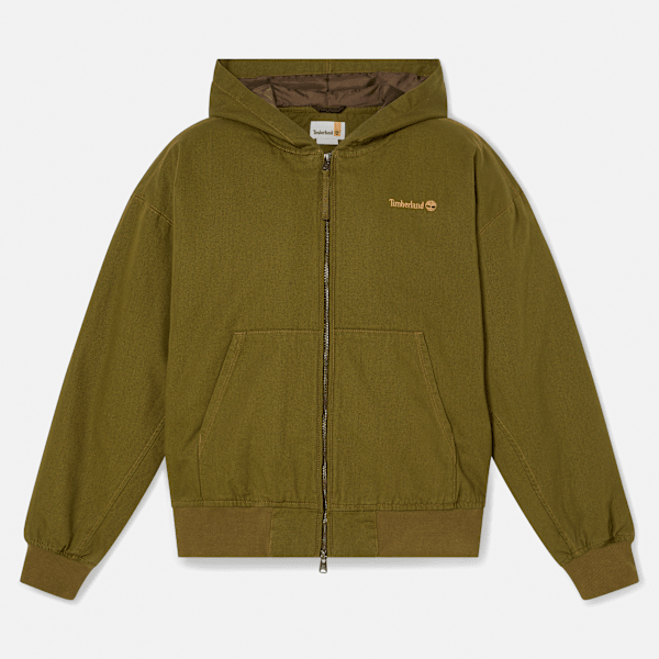 Timberland Washed Duck Canvas Hooded Bomber Dark Olive