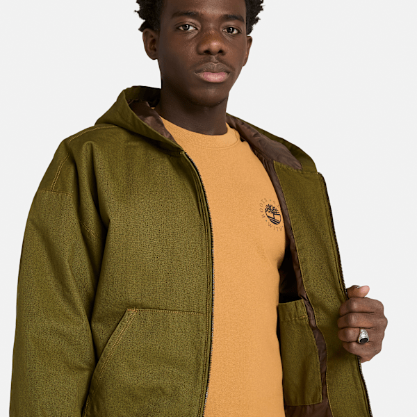 Timberland Washed Duck Canvas Hooded Bomber Dark Olive