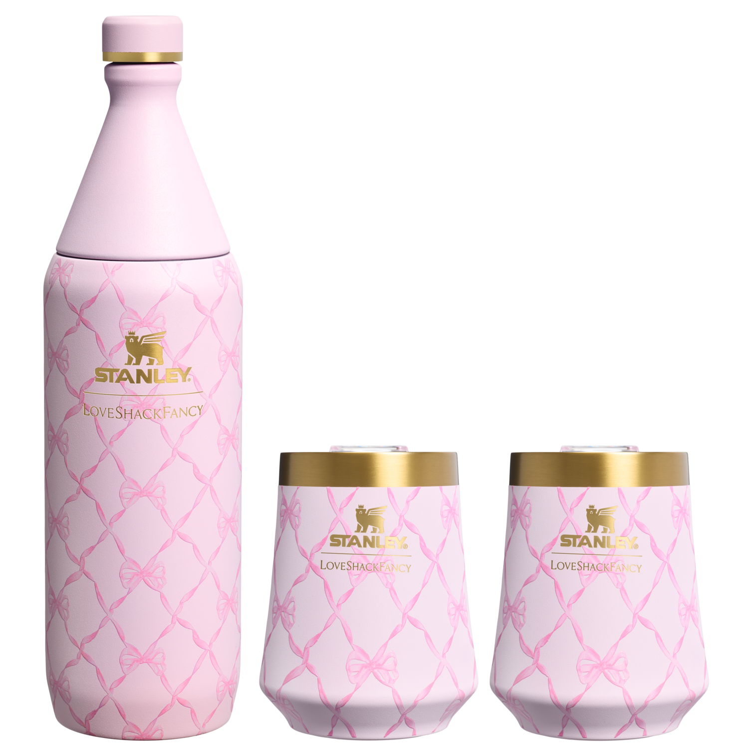 Stanley 1913 x LoveShackFancy Holiday Reserve All Day Wine Set | 34 OZ Baby Bow Pink Peppermint Baby Bow Pink Peppermint