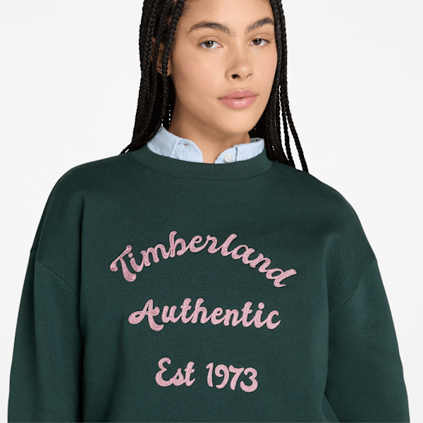 Timberland Brushed Back Crewneck Sweatshirt Dark Forest Green Women'S