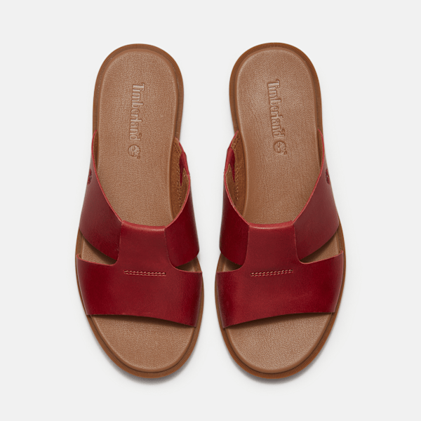 Timberland Calista Bay Slide Sandal Red Full-Grain Women'S