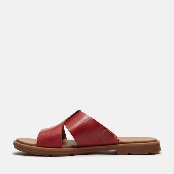 Timberland Calista Bay Slide Sandal Red Full-Grain Women'S