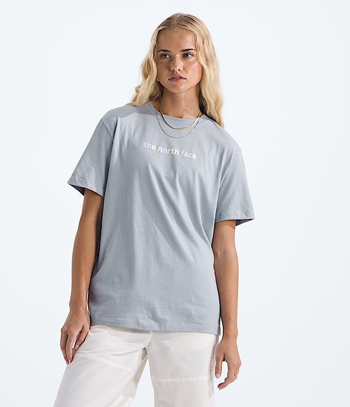 The North Face Women Evolution Proud Short-Sleeve TeeGraphic Blue Eclipse White Dune TNF Black Mars Dust Bark Mist Blue Flax