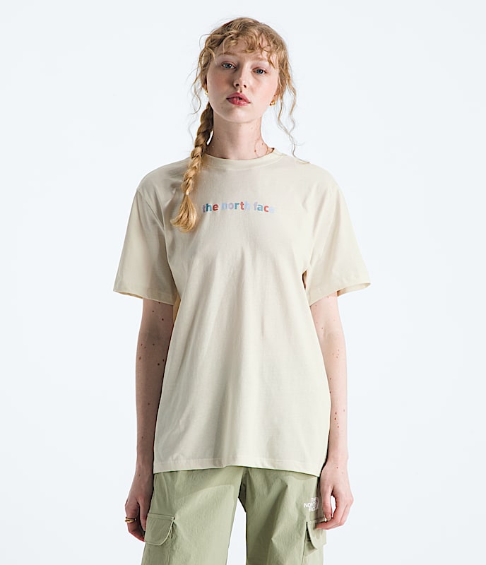 The North Face Women Evolution Proud Short-Sleeve TeeGraphic Blue Eclipse White Dune TNF Black Mars Dust Bark Mist Blue Flax