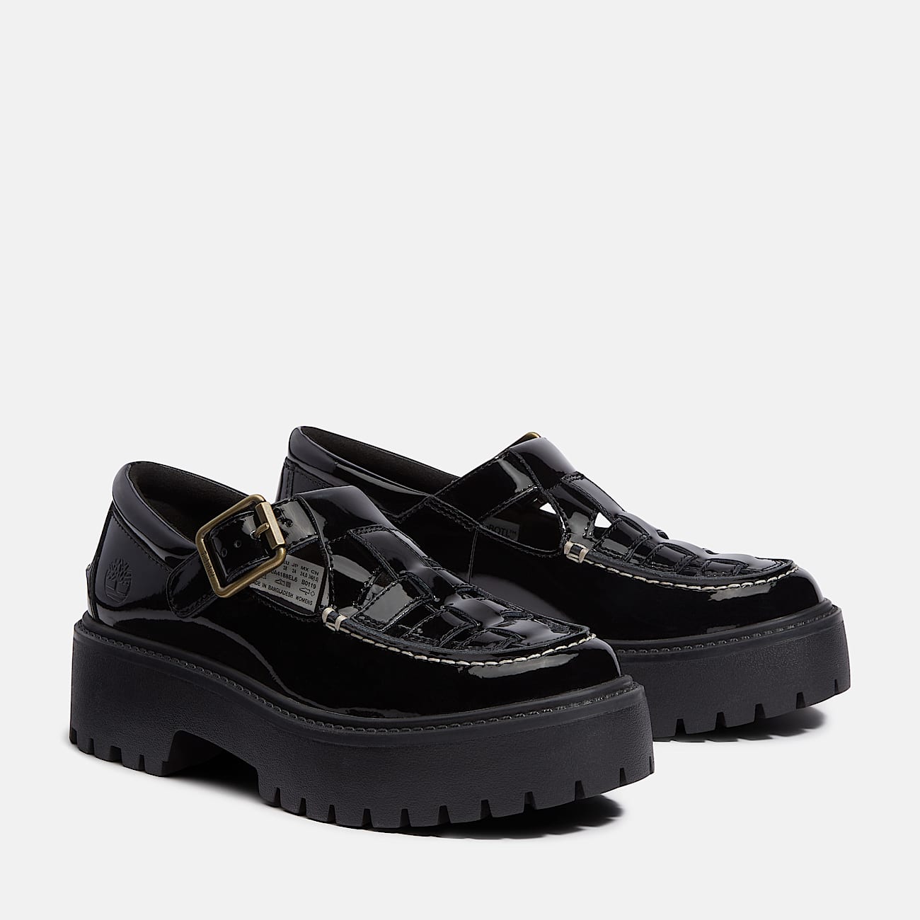 Timberland Women'S Patent Leather Stone Street Platform Buckle Shoe Black Patent Leather