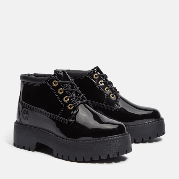 Timberland Patent Leather Stone Street Platform Chukka Black Patent Leather Women'S