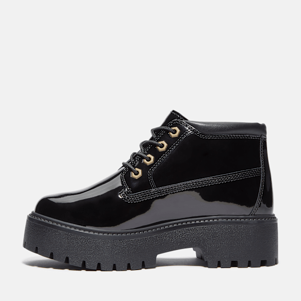 Timberland Patent Leather Stone Street Platform Chukka Black Patent Leather Women'S