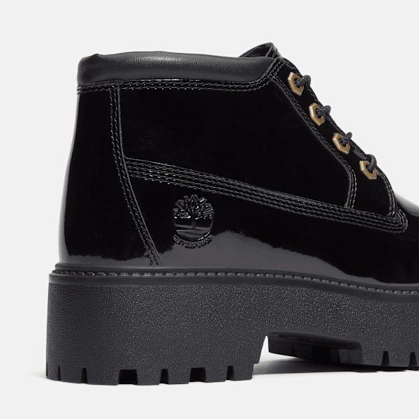 Timberland Patent Leather Stone Street Platform Chukka Black Patent Leather Women'S