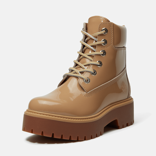 Timberland Stone Street 6-Inch Waterproof Platform Boot Beige Patent Leather Women'S