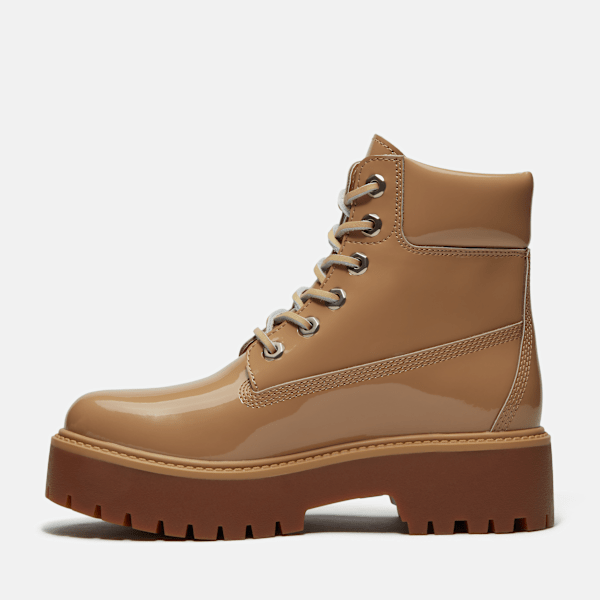 Timberland Stone Street 6-Inch Waterproof Platform Boot Beige Patent Leather Women'S
