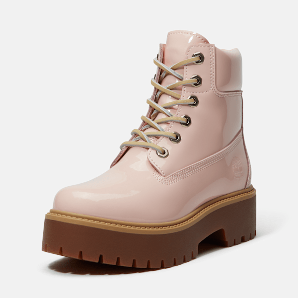 Timberland Stone Street 6-Inch Waterproof Platform Boot Light Pink Patent Leather Women'S