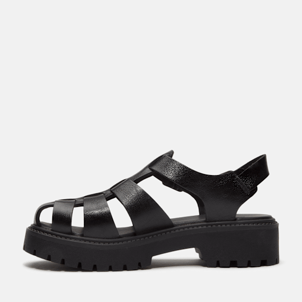 Timberland Stone Street Fisherman Platform Sandal Black Full-Grain Women'S