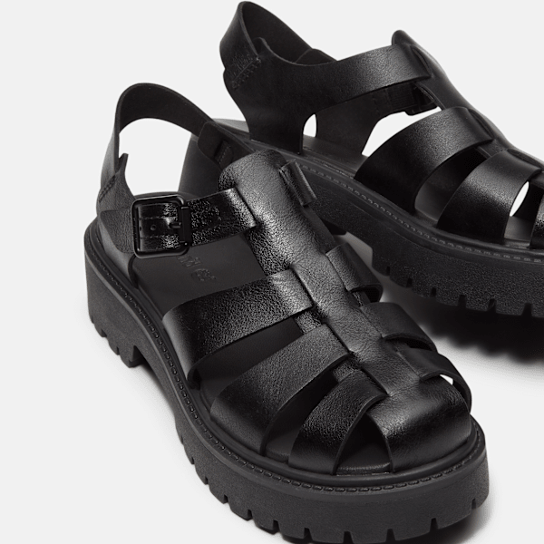 Timberland Stone Street Fisherman Platform Sandal Black Full-Grain Women'S