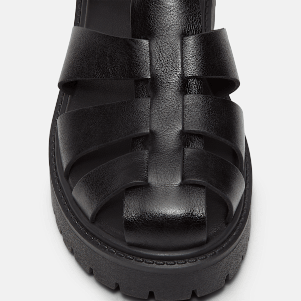 Timberland Stone Street Fisherman Platform Sandal Black Full-Grain Women'S