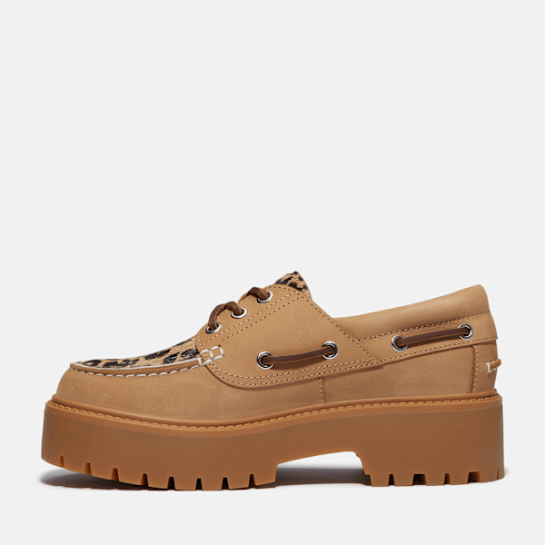 Timberland Stone Street Platform Boat Shoe Leopard Print/Beige Nubuck Women'S