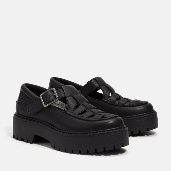 Timberland Stone Street Platform Buckle Shoe Black Full-Grain Women'S