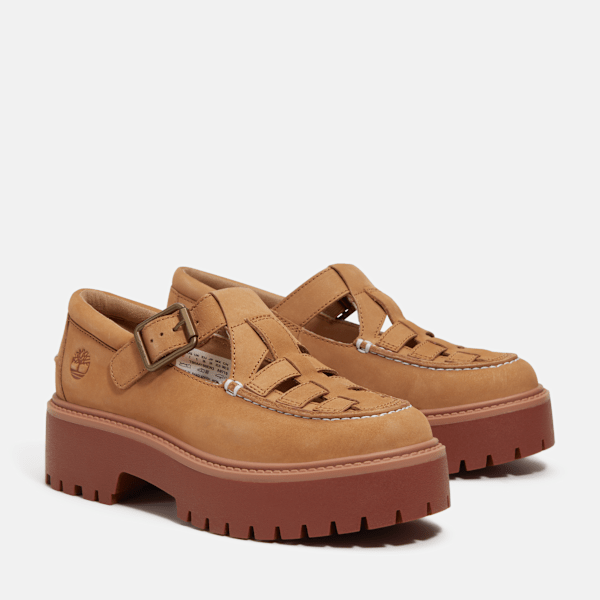 Timberland Stone Street Platform Buckle Shoe Medium Beige Nubuck Women'S