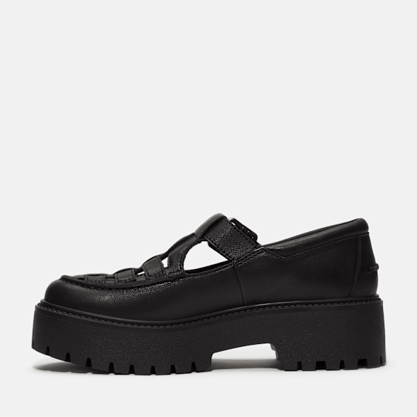 Timberland Stone Street Platform Buckle Shoe Black Full-Grain Women'S