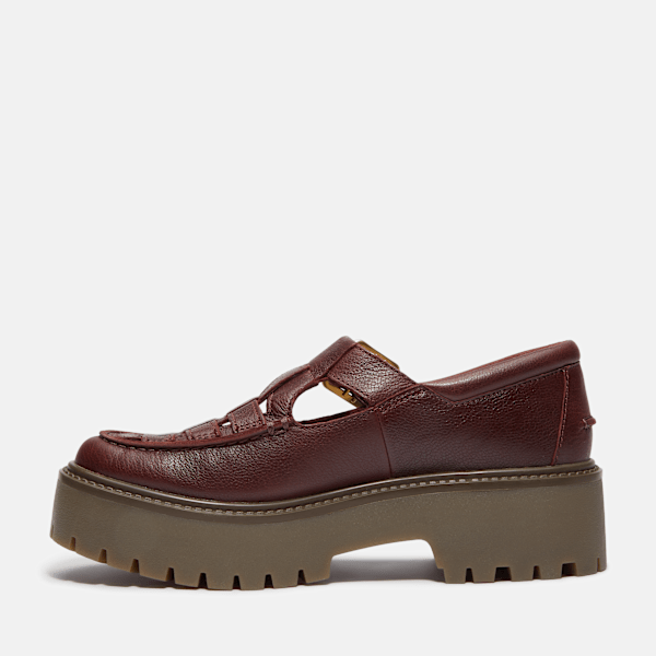 Timberland Stone Street Platform Buckle Shoe Burgundy Full-Grain Women'S