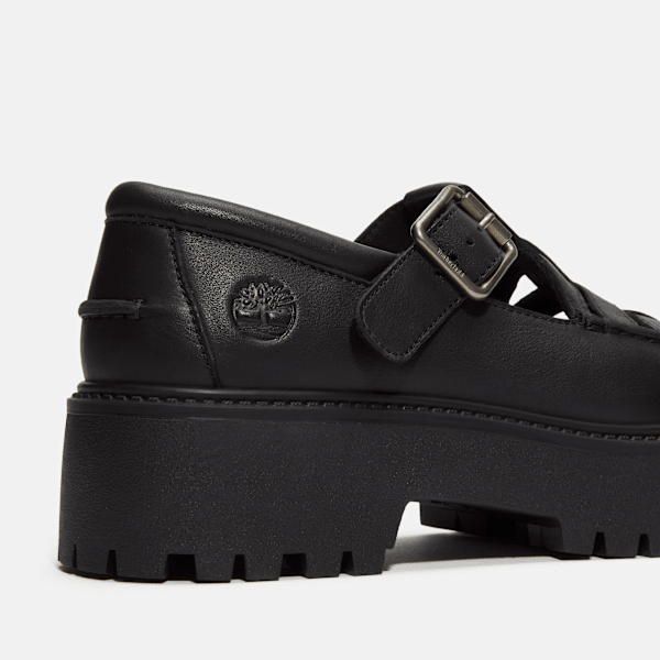 Timberland Stone Street Platform Buckle Shoe Black Full-Grain Women'S