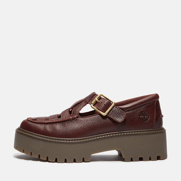 Timberland Stone Street Platform Buckle Shoe Burgundy Full-Grain Women'S