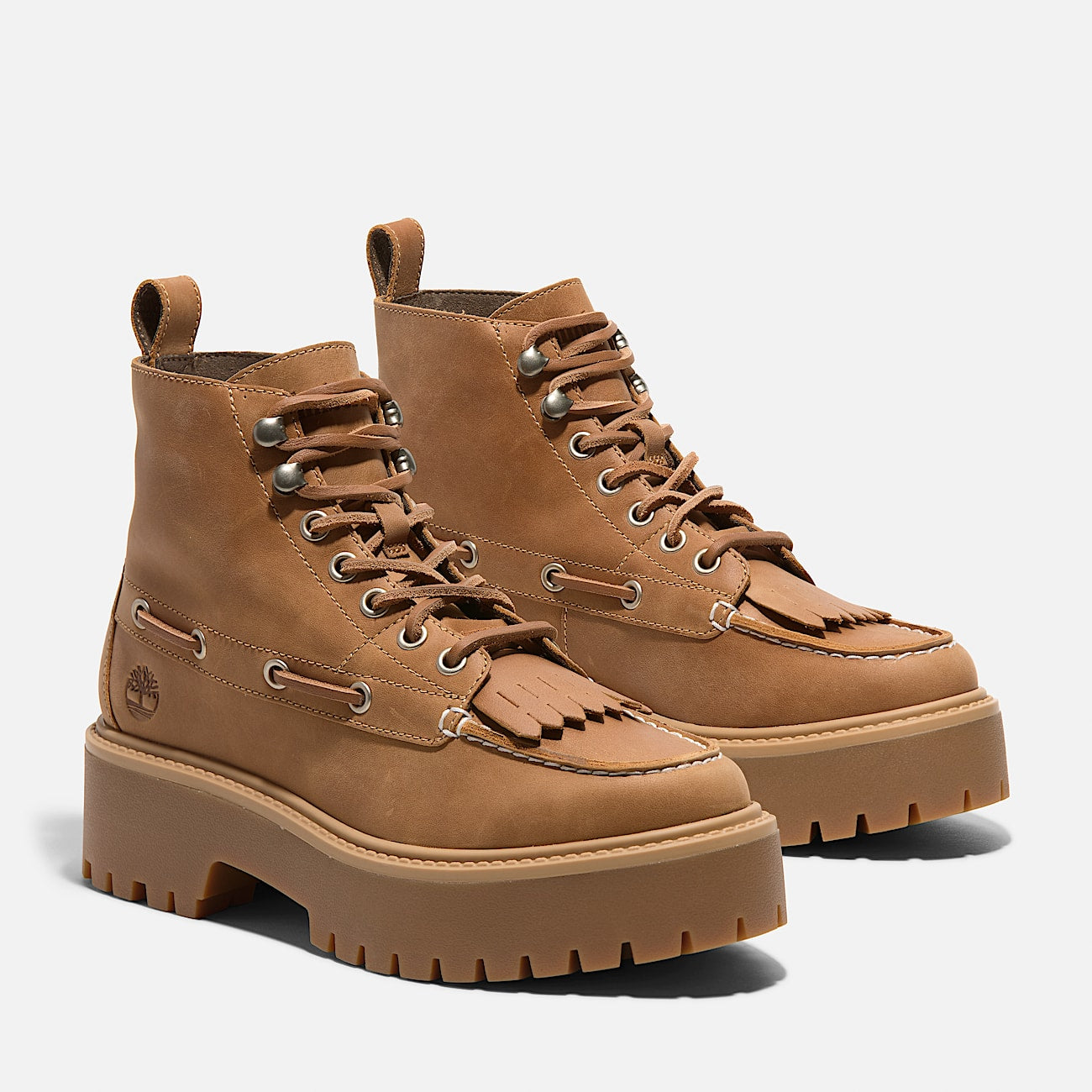 Timberland Womens Stone Street Platform Kiltie Boot Wheat Full-Grain