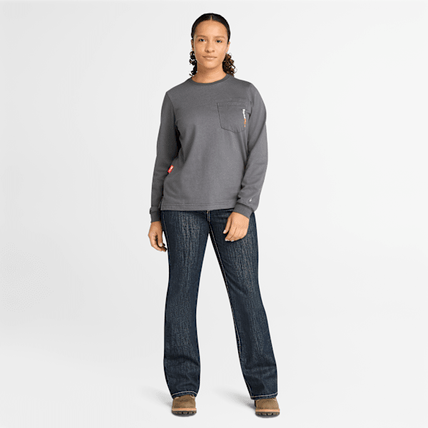 Timberland Pro Cotton Core Flame-Resistant Long-Sleeve T-Shirt Charcoal Women'S