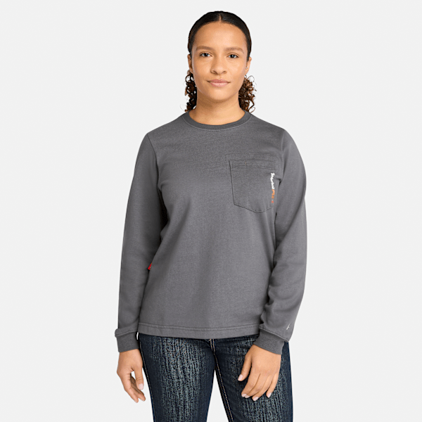 Timberland Pro Cotton Core Flame-Resistant Long-Sleeve T-Shirt Charcoal Women'S