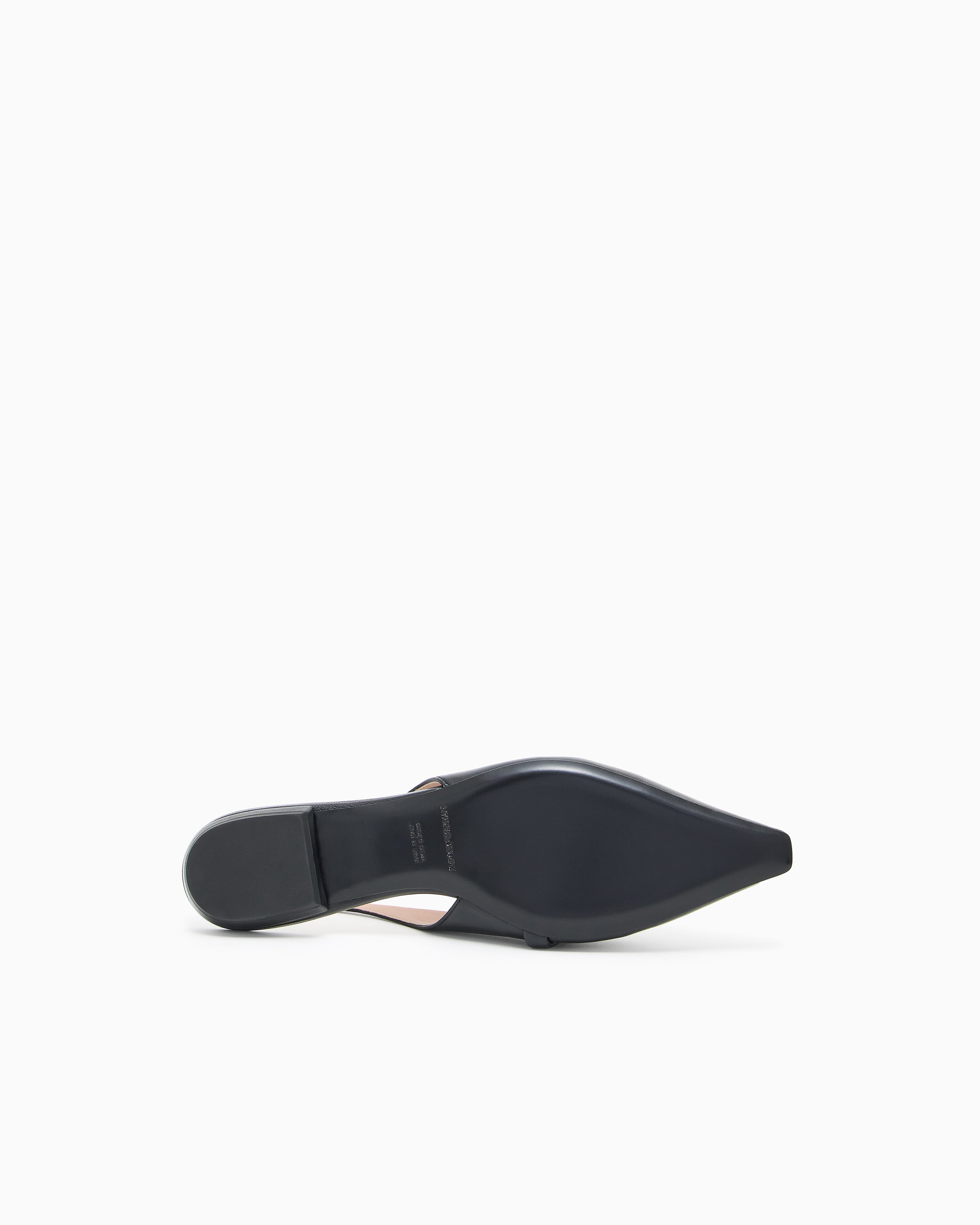 Emporio Armani Nappa-Leather Slingback Ballerinas With Eagle Plate Black