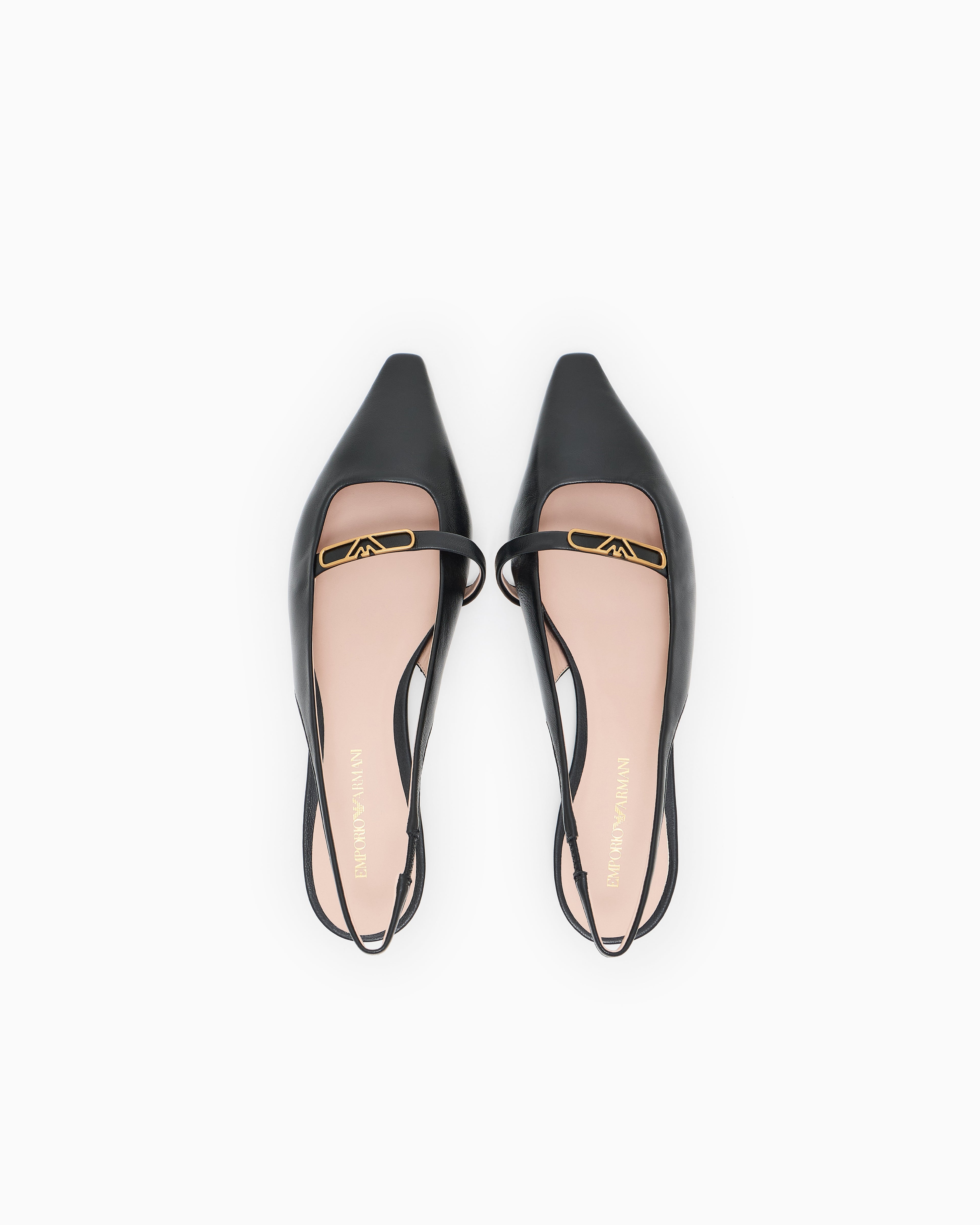 Emporio Armani Nappa-Leather Slingback Ballerinas With Eagle Plate Black
