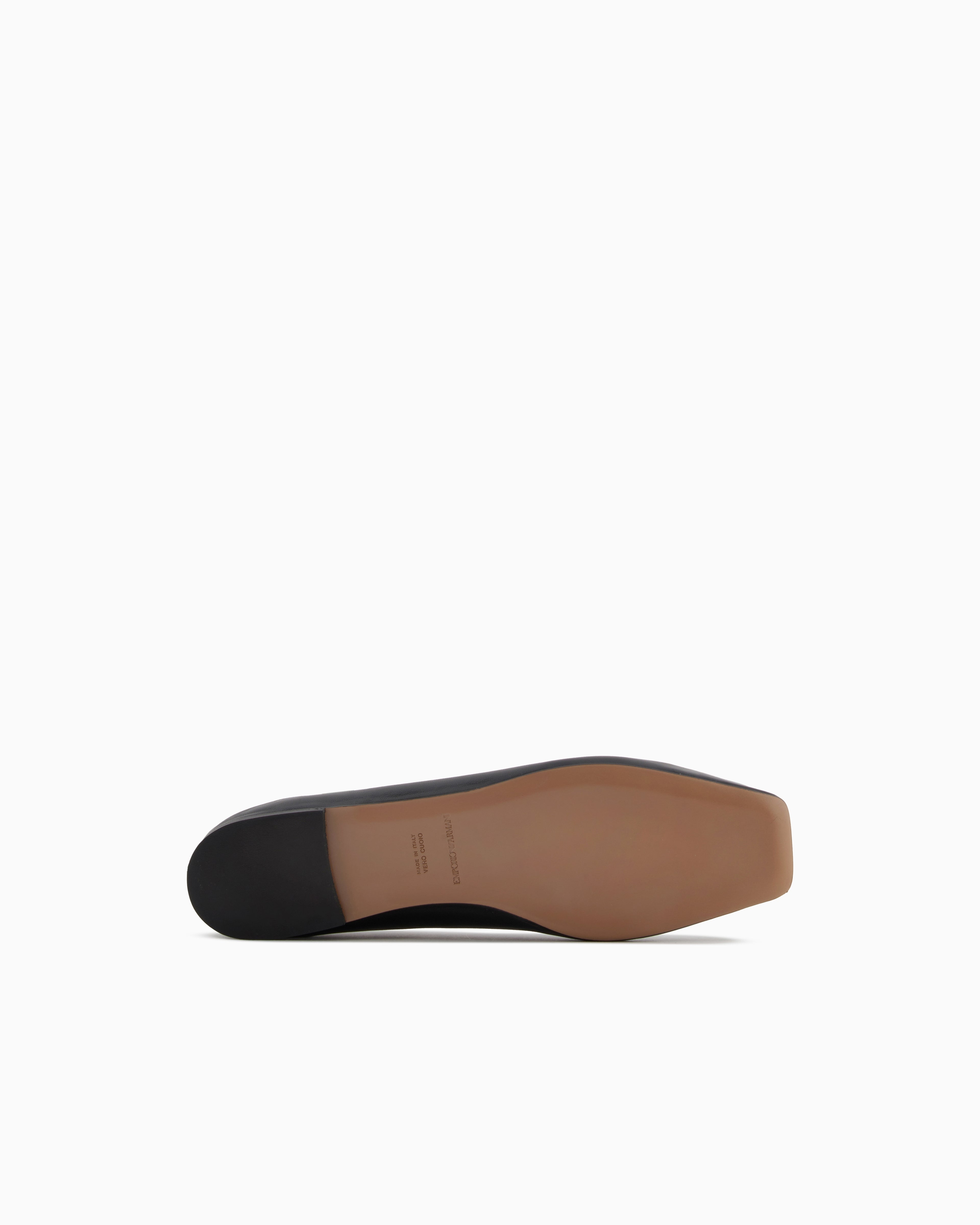 Emporio Armani Nappa-Leather Square-Toed Ballerinas With Strap Black