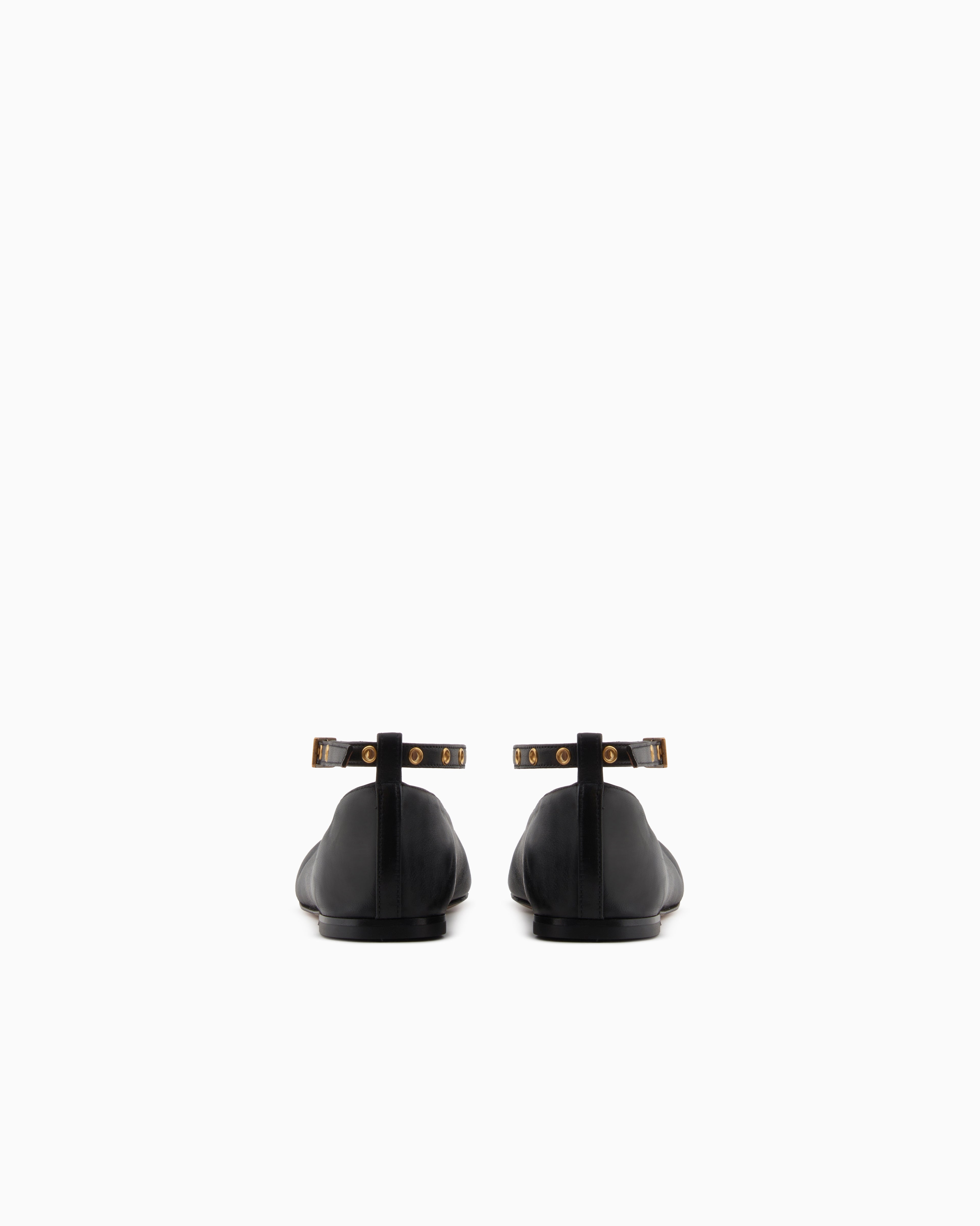 Emporio Armani Nappa-Leather Square-Toed Ballerinas With Strap Black