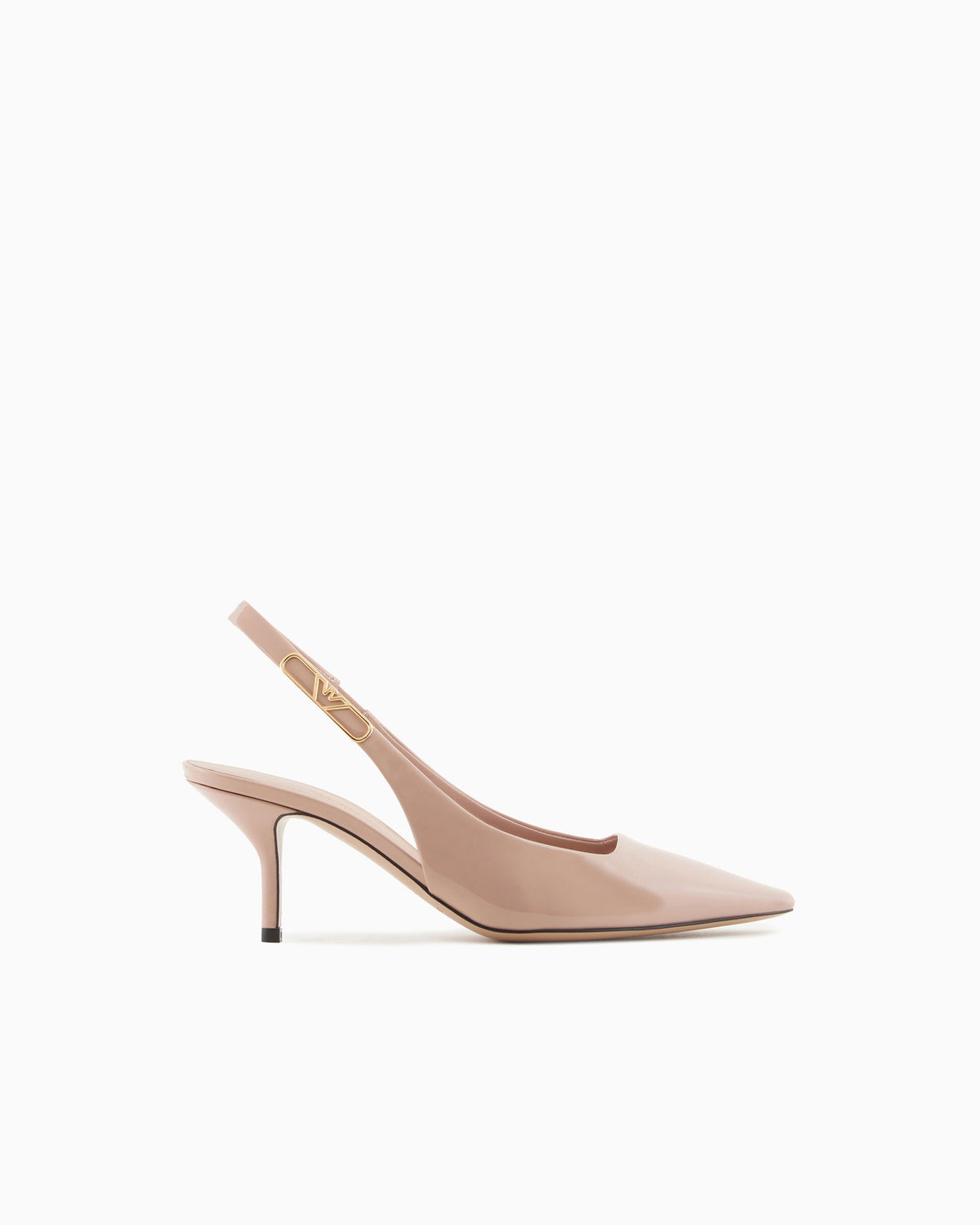 Emporio Armani Patent-Leather Slingback Court Shoes With Eagle Plate Beige