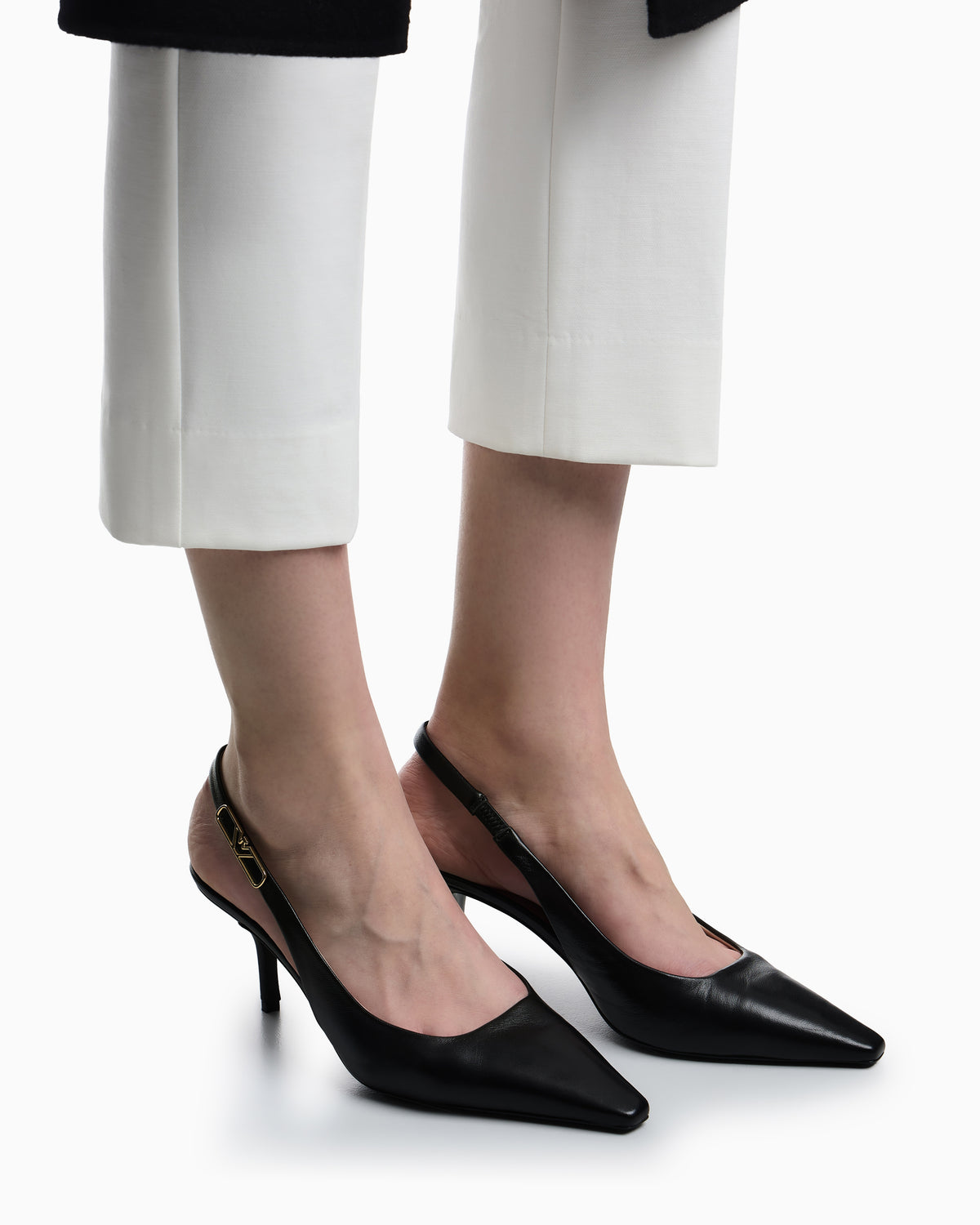 Emporio Armani Nappa-Leather Slingback Court Shoes With Eagle Plate Black