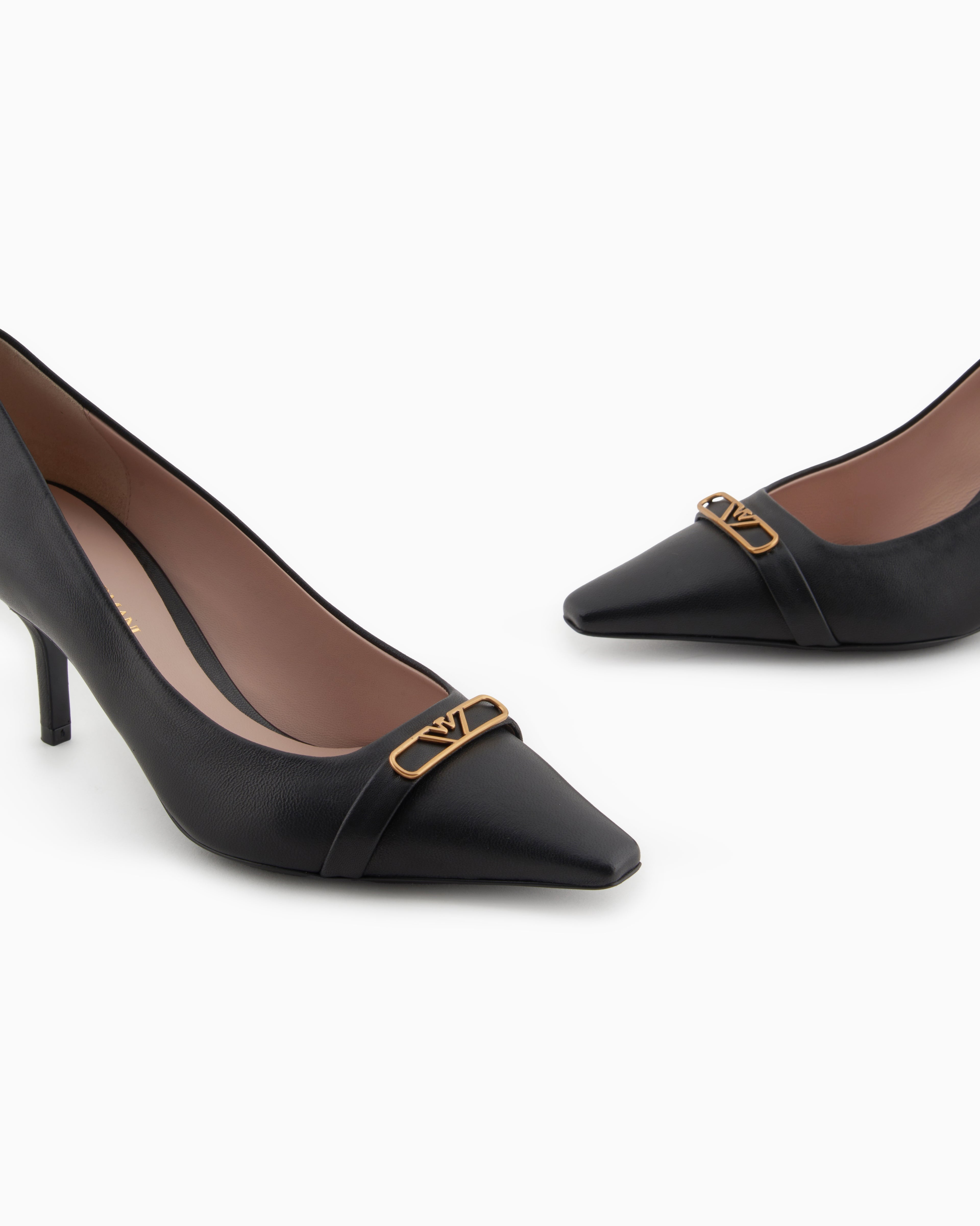 Emporio Armani Nappa-Leather Court Shoes With Eagle Plate Black
