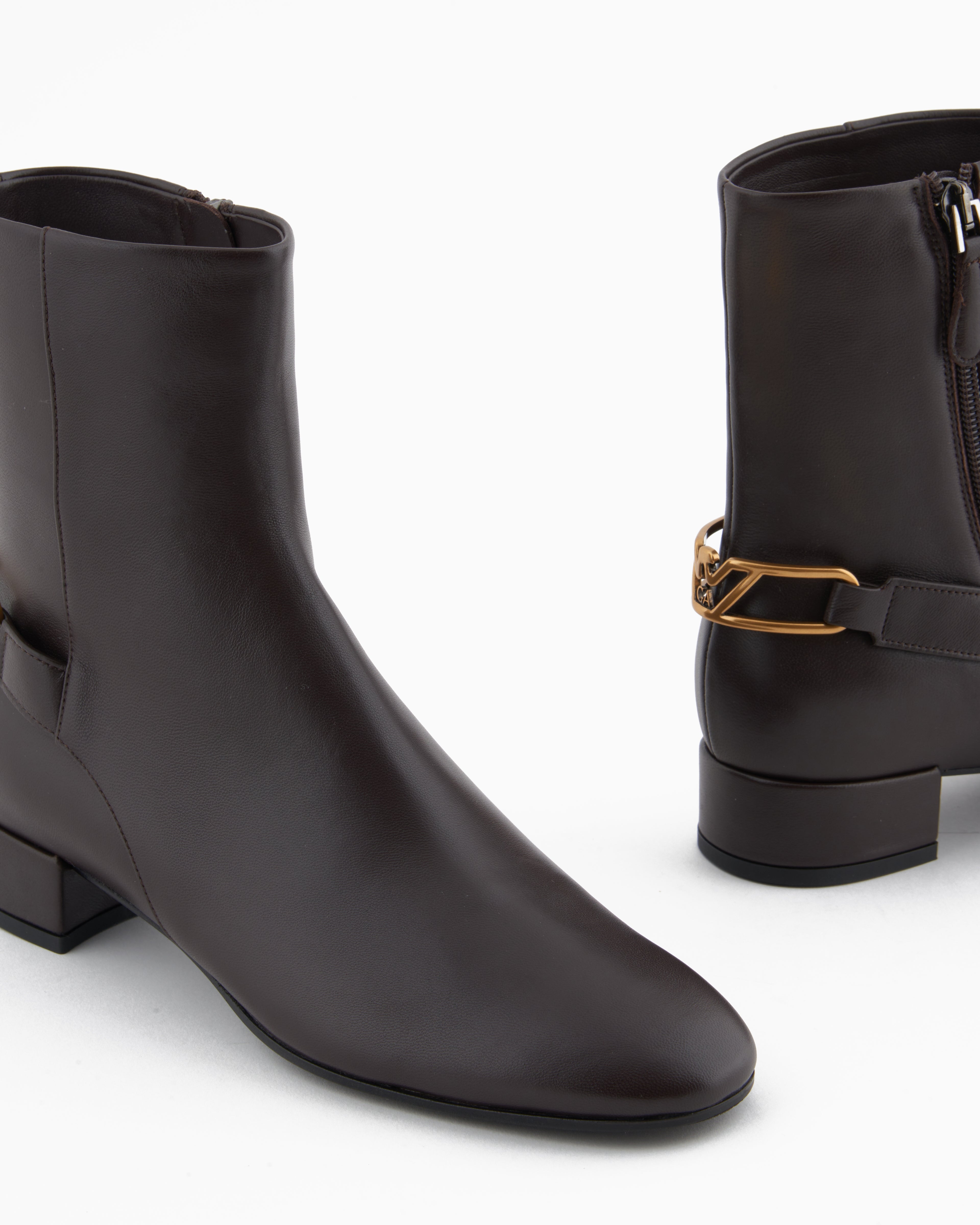 Emporio Armani Nappa-Leather Ankle Boots With An Eagle Plate Brown