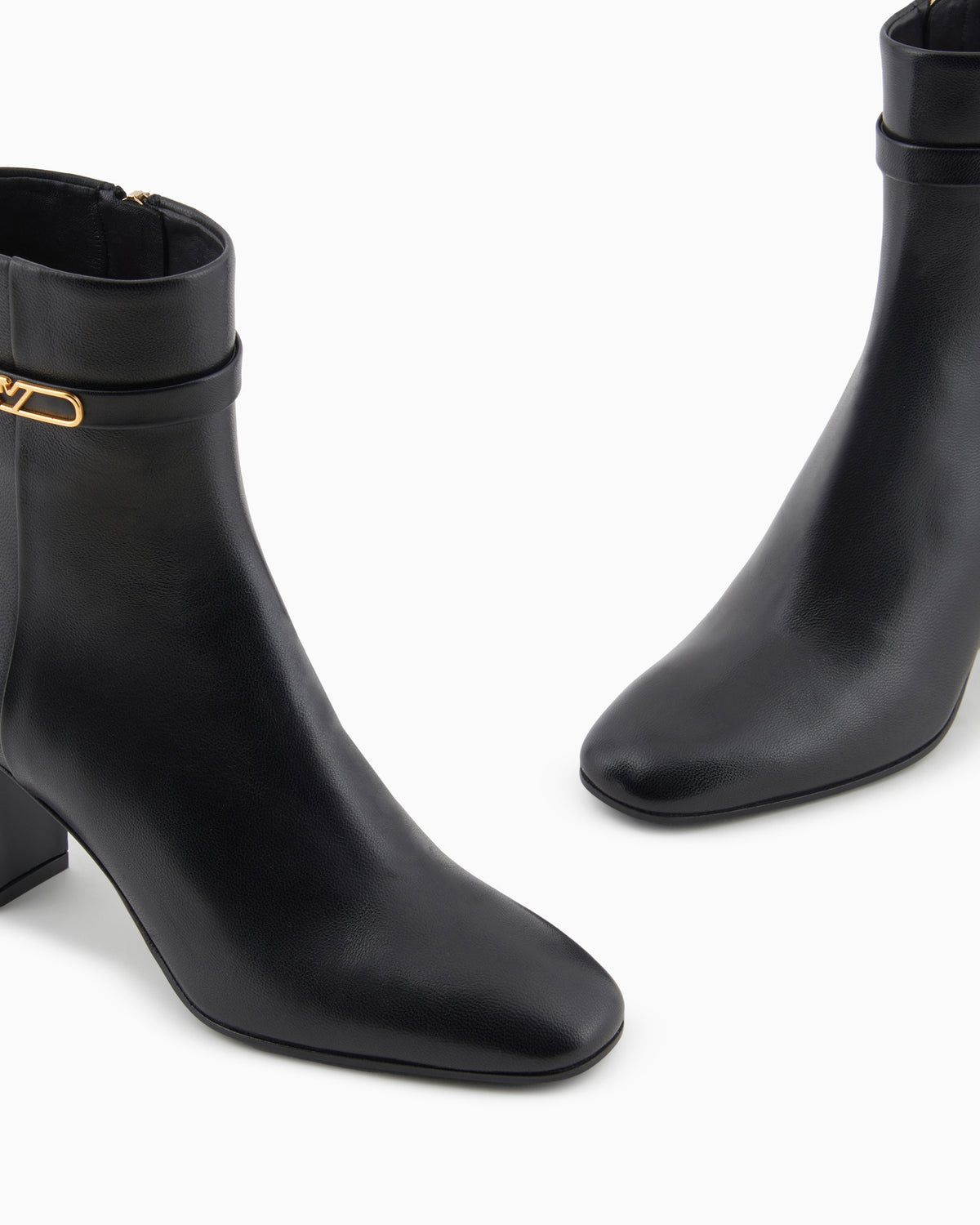 Emporio Armani Nappa-Leather High-Heeled Ankle Boots With Eagle Plate Black