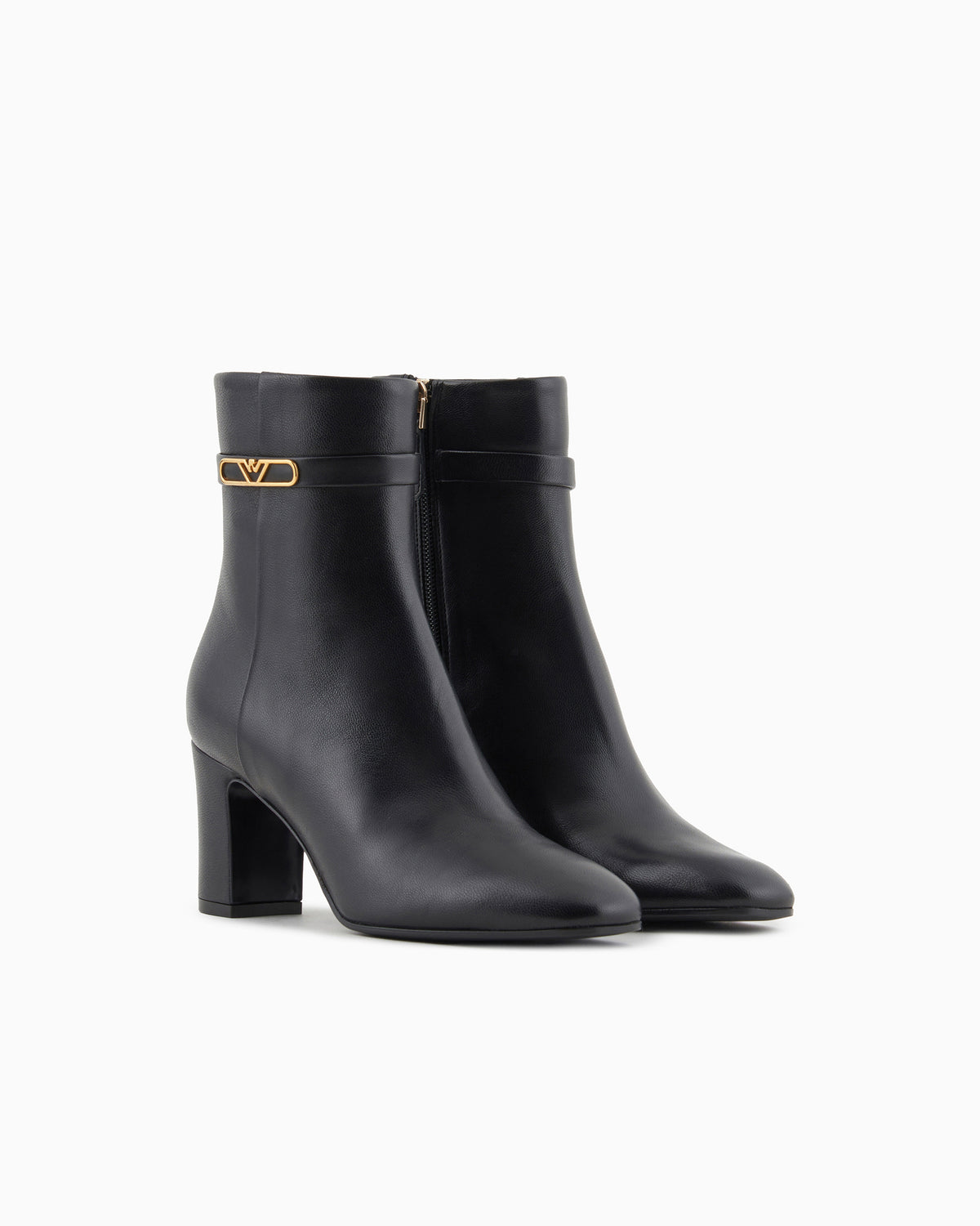 Emporio Armani Nappa-Leather High-Heeled Ankle Boots With Eagle Plate Black