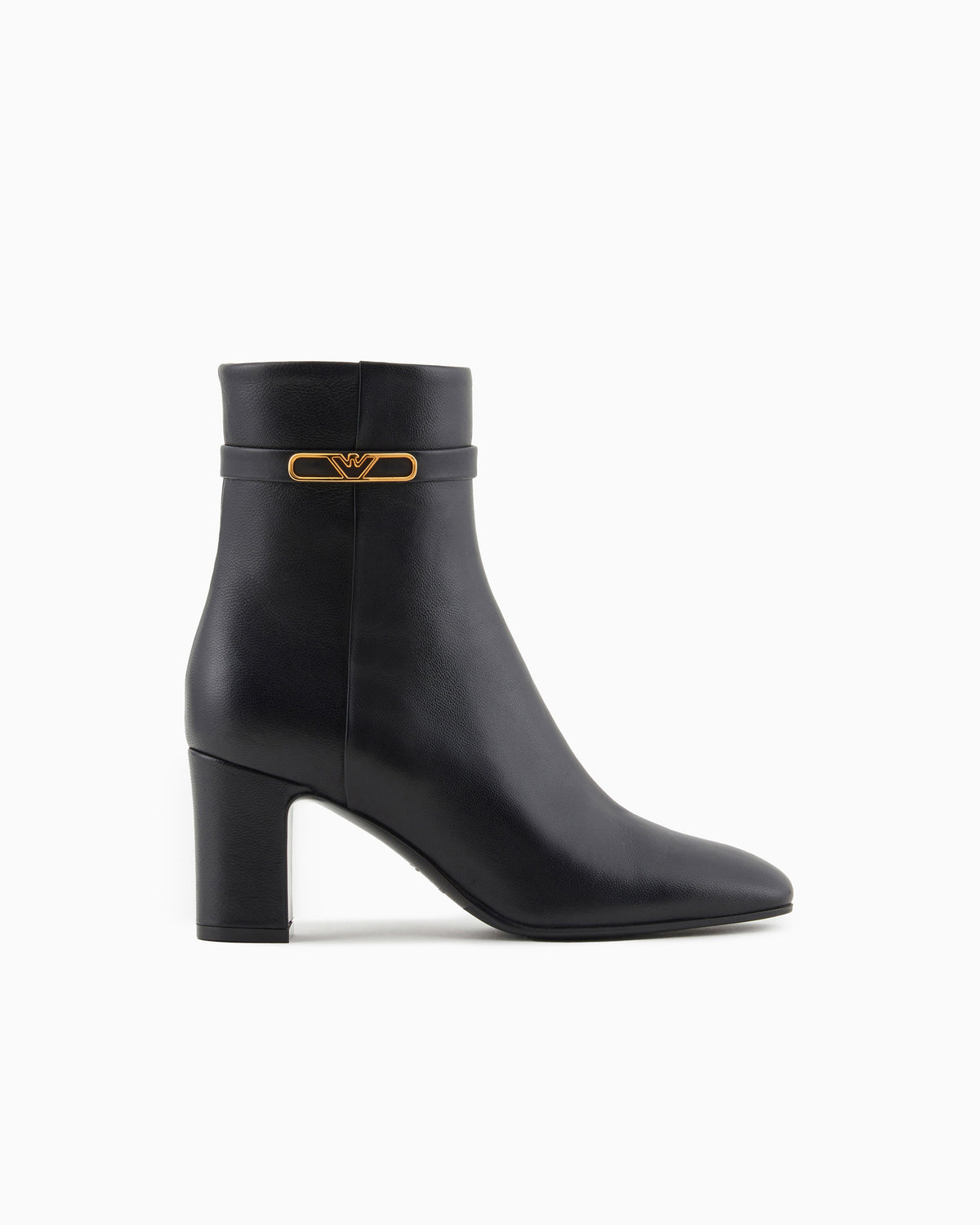 Emporio Armani Nappa-Leather High-Heeled Ankle Boots With Eagle Plate Black