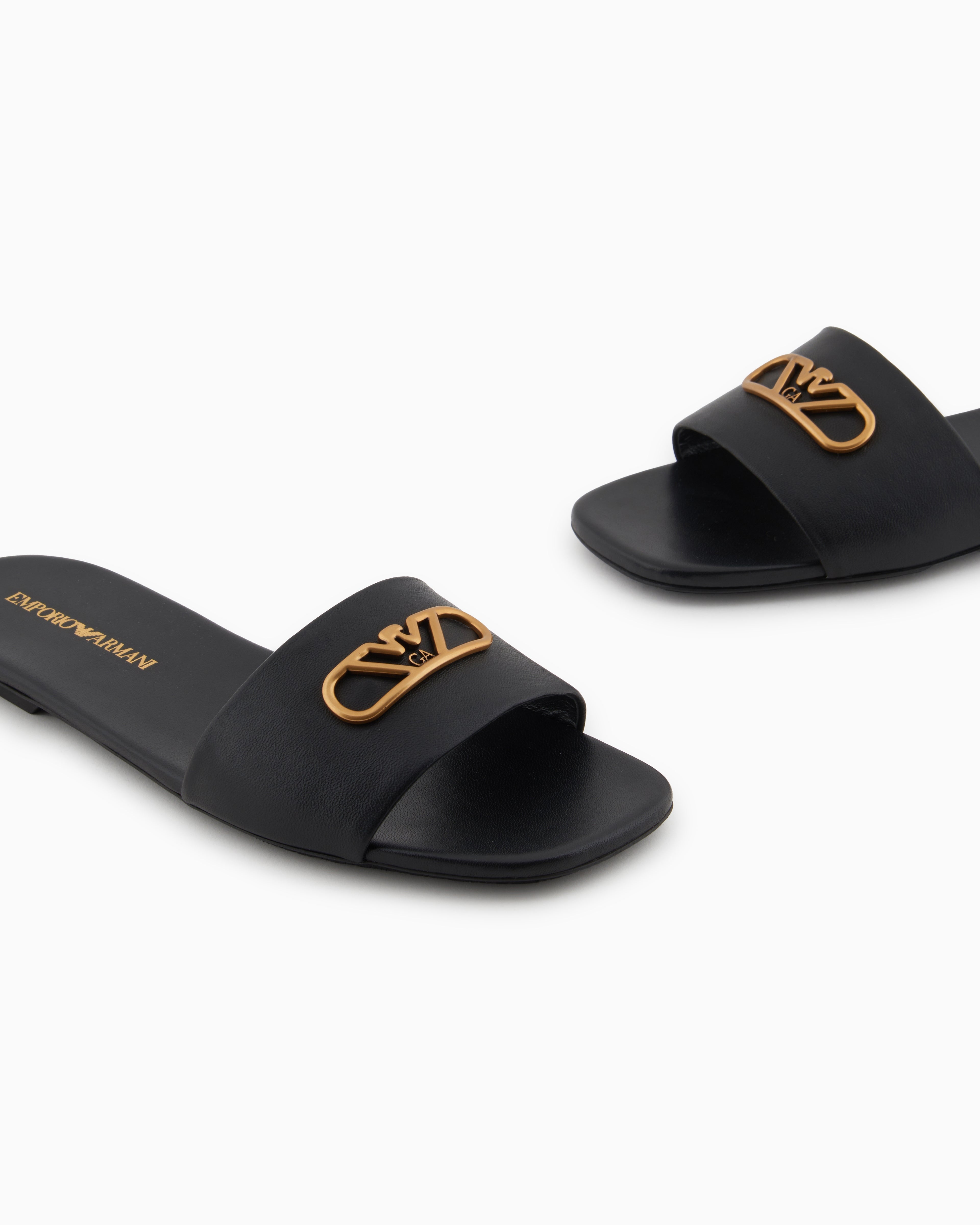 Emporio Armani Nappa-Leather Sandals With Eagle Plate Black