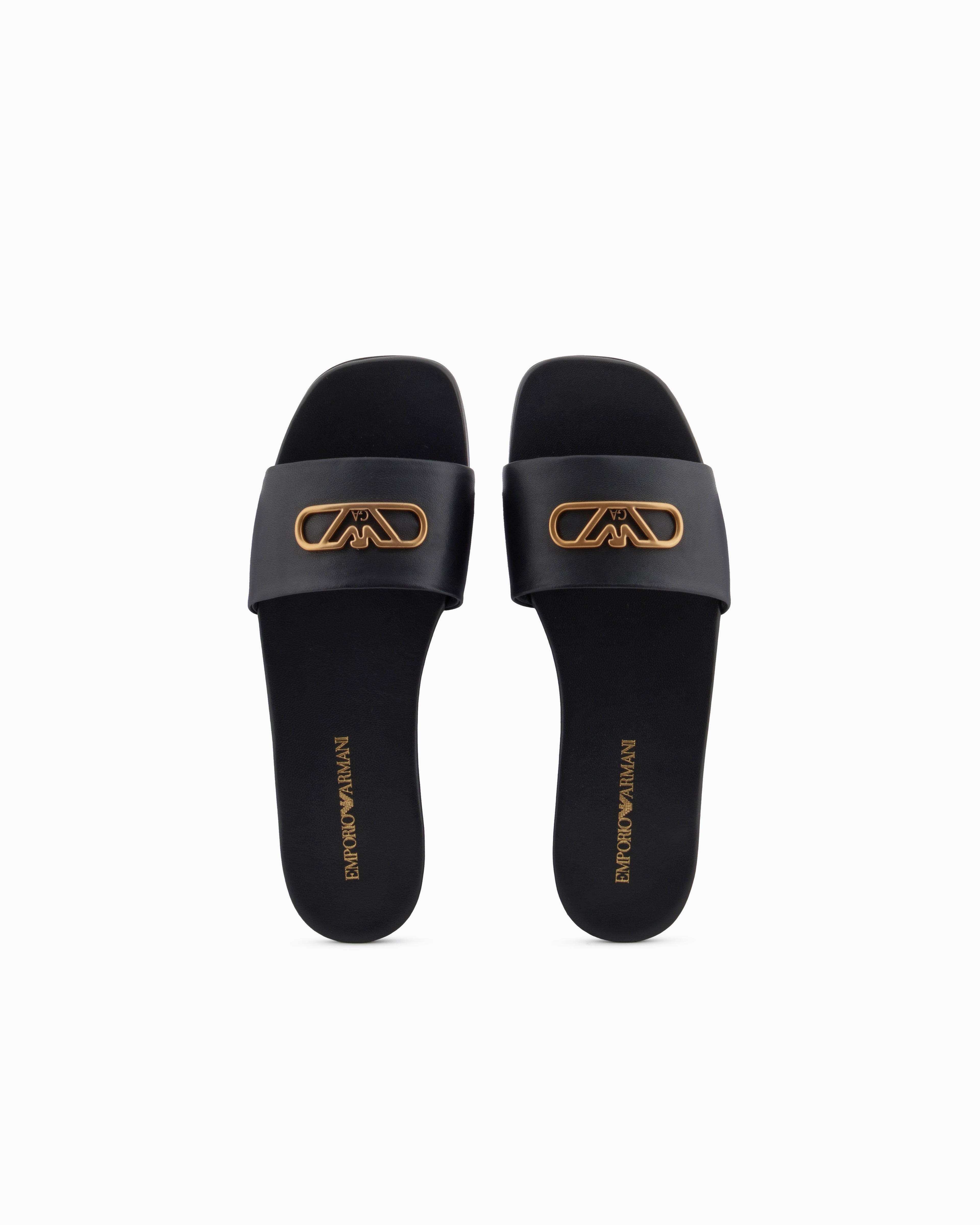 Emporio Armani Nappa-Leather Sandals With Eagle Plate Black
