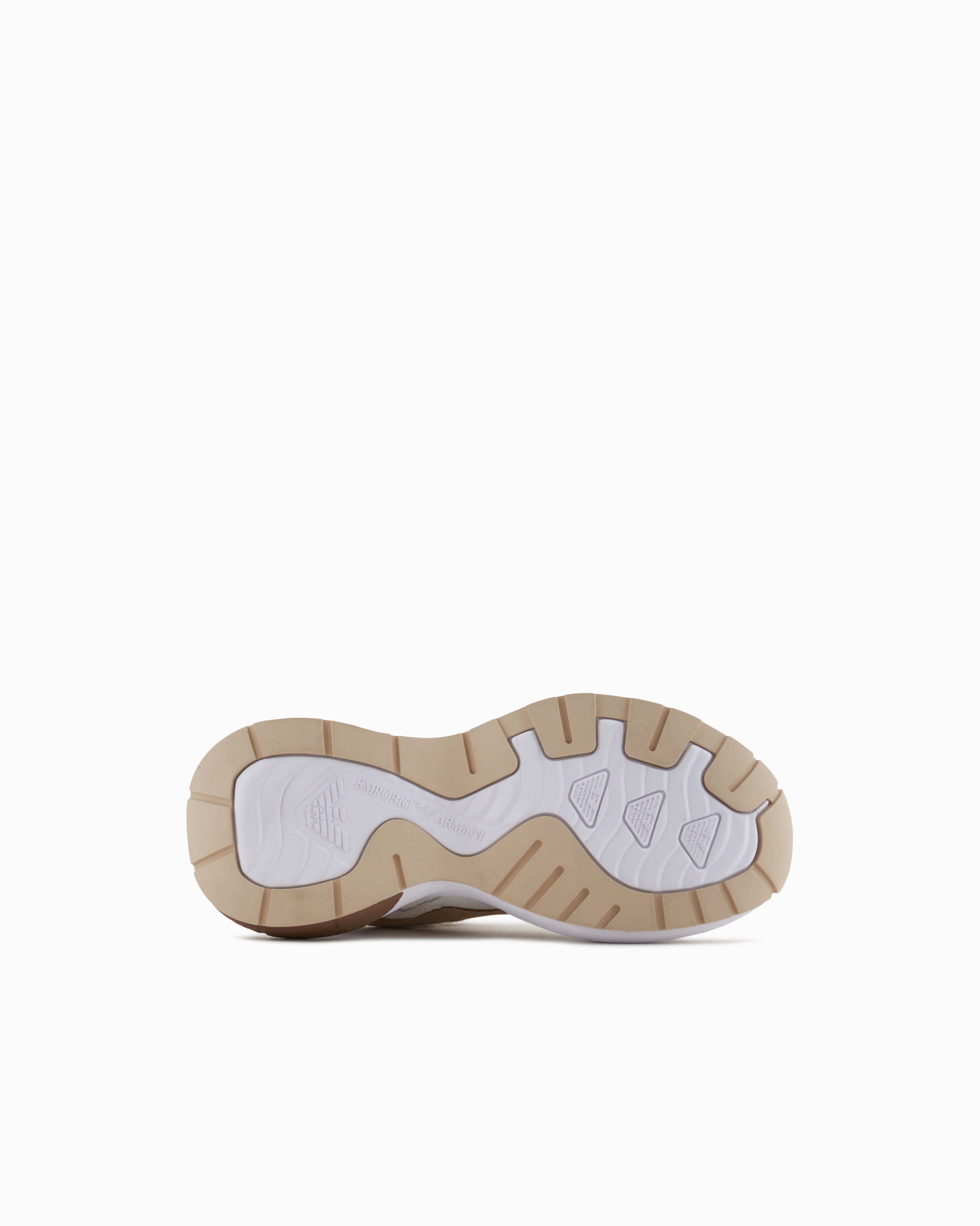 Emporio Armani Mesh Sneakers With Laminated Details And Signature Logo Beige
