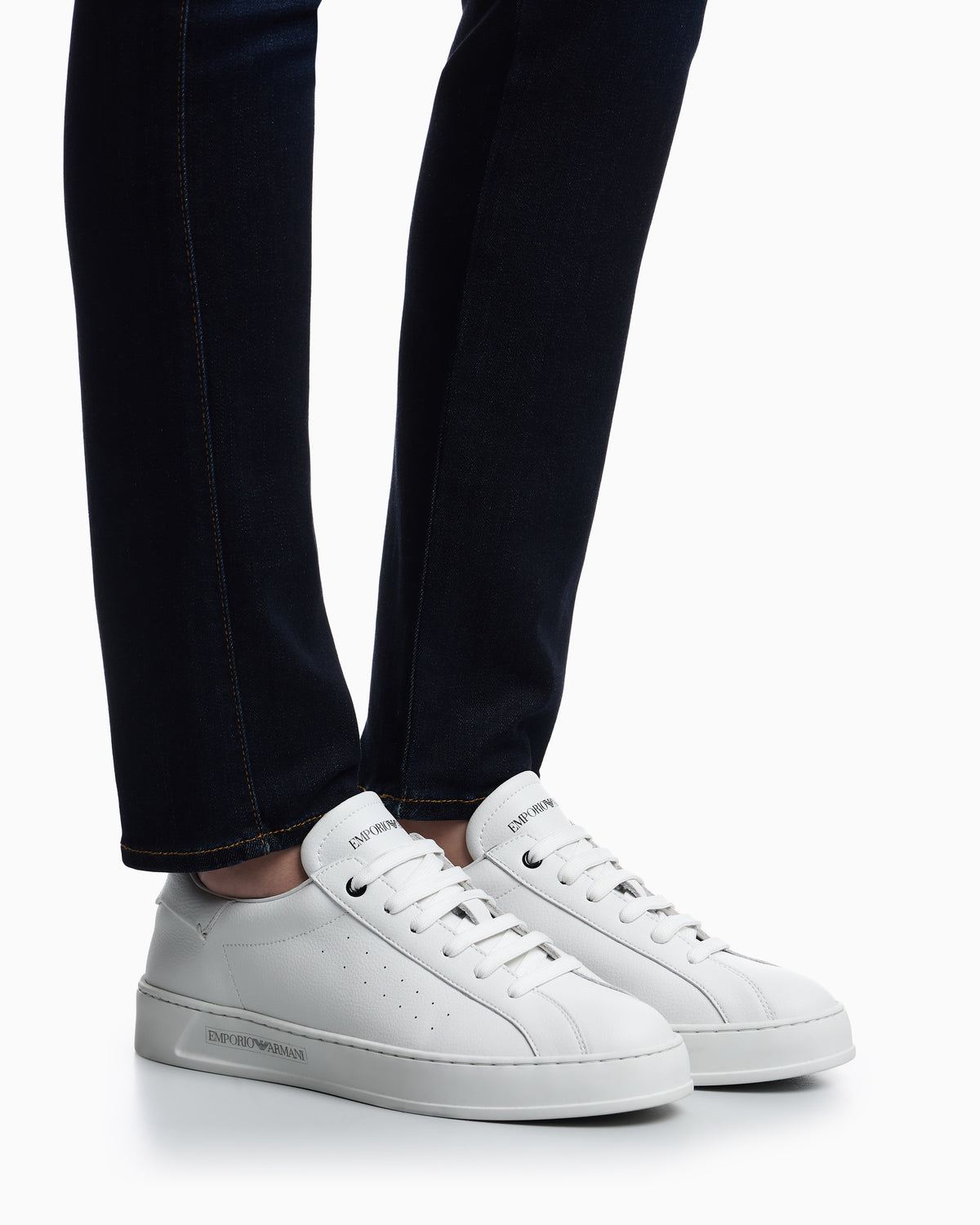 Emporio Armani Leather Sneakers With Logo White