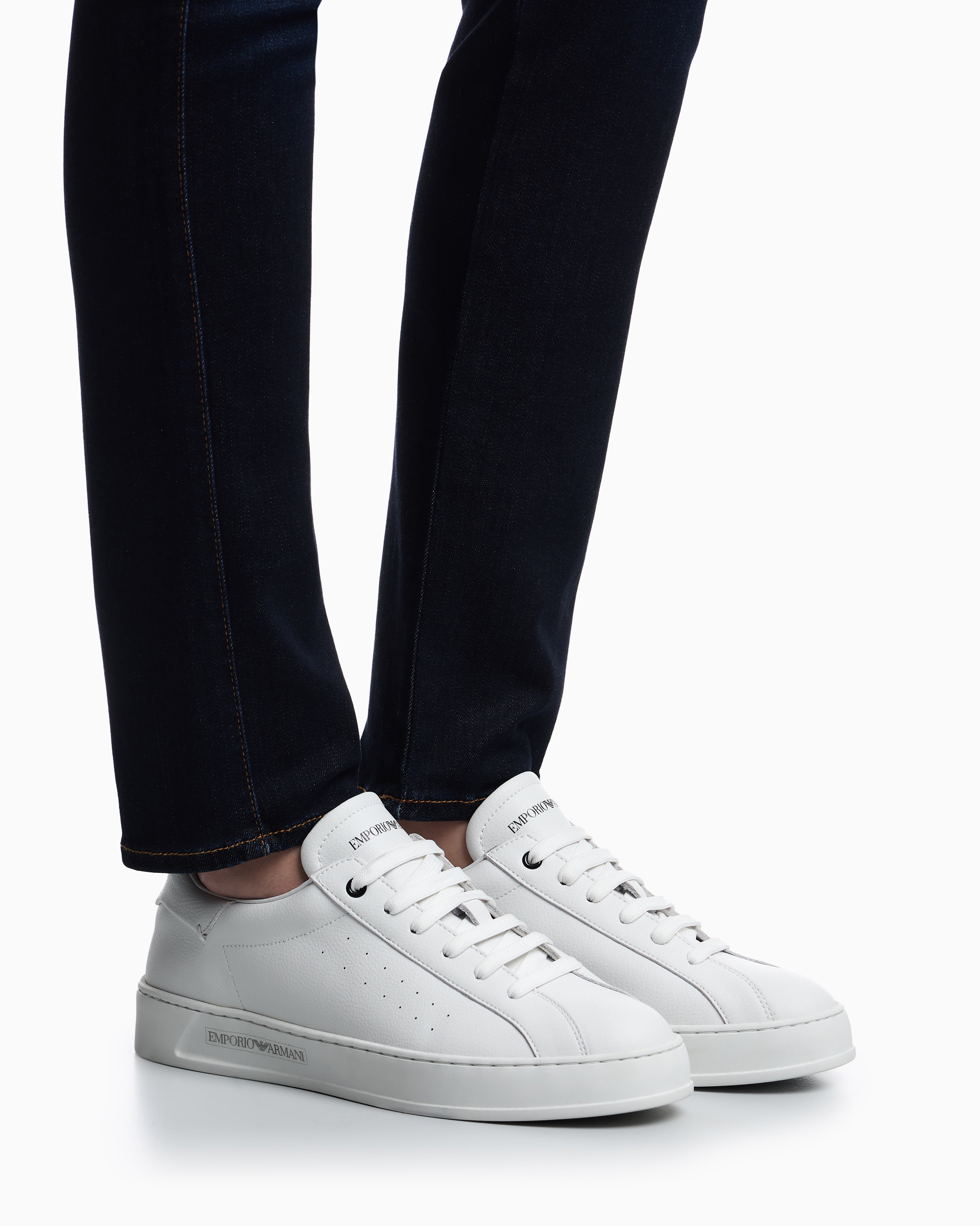Emporio Armani Leather Sneakers With Logo White