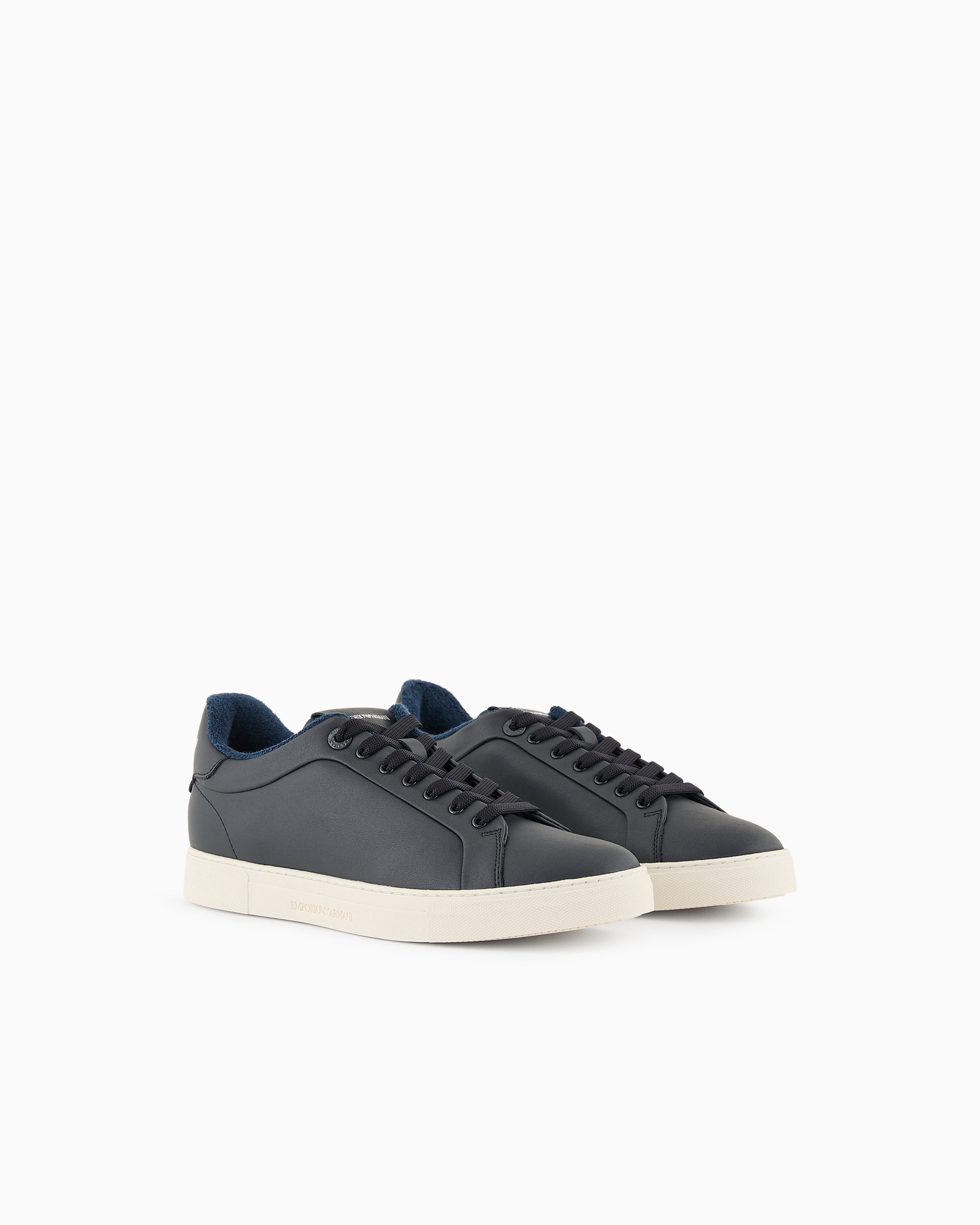 Emporio Armani Supple Leather Sneakers Navy Blue