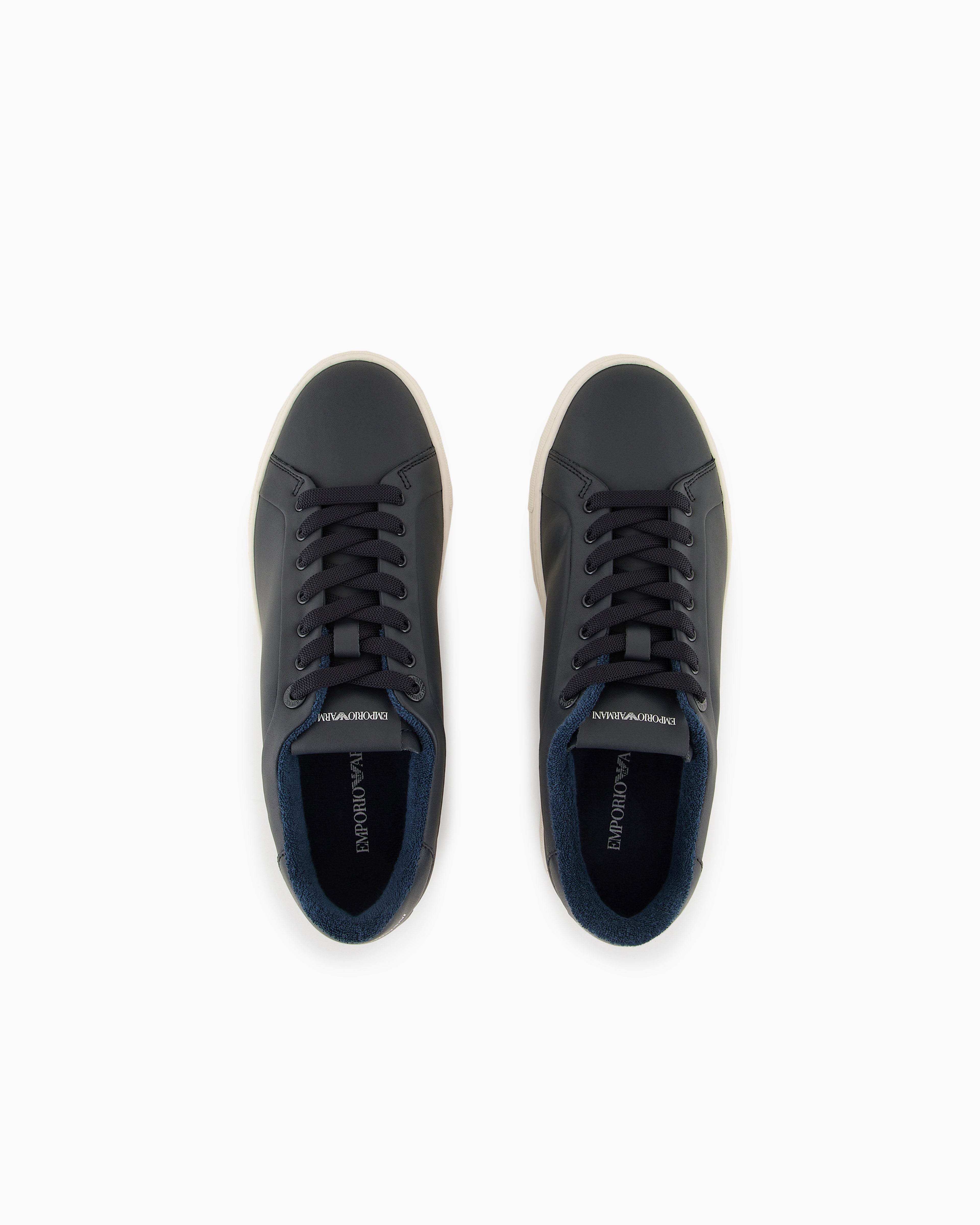 Emporio Armani Supple Leather Sneakers Navy Blue
