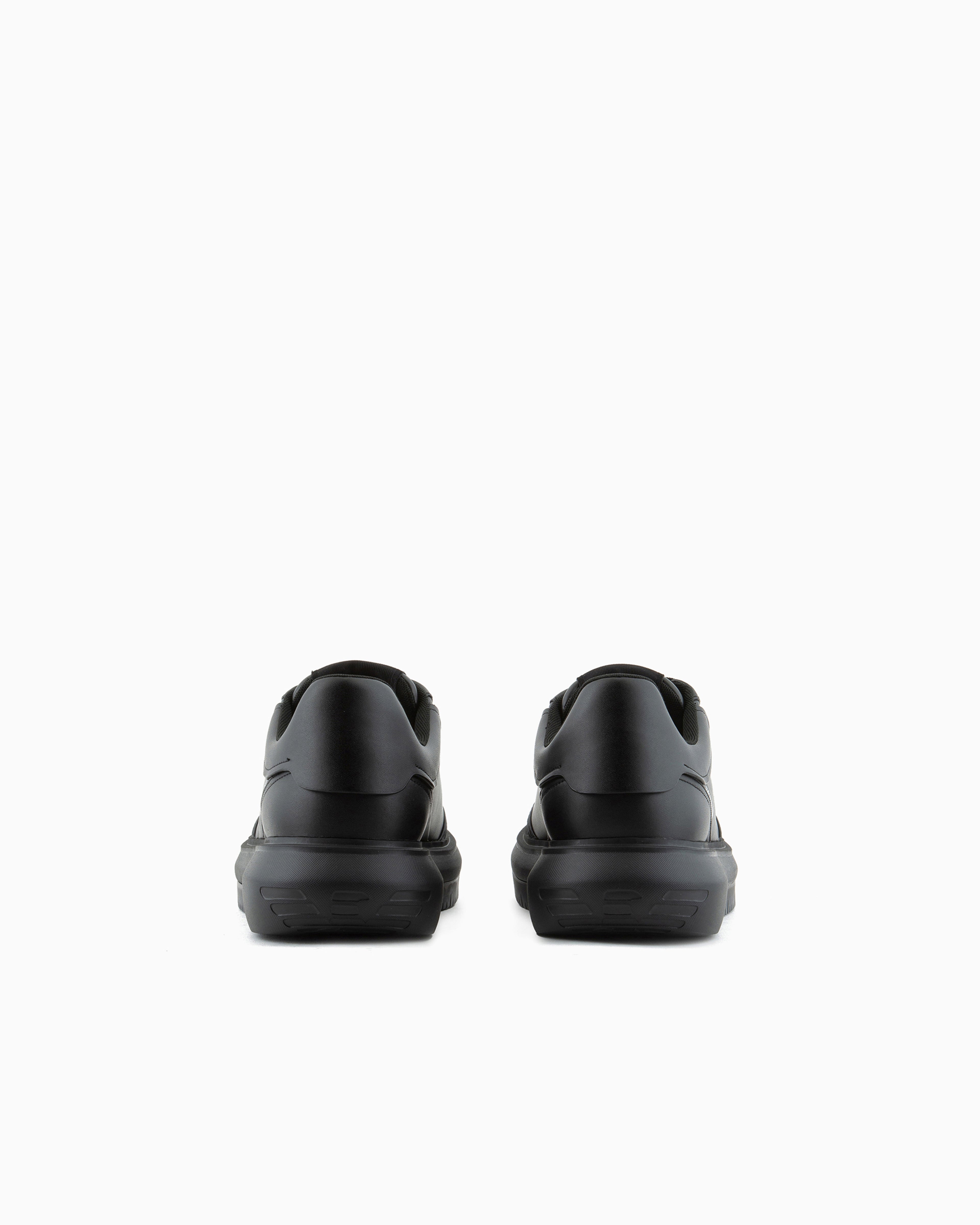 Emporio Armani Leather Sneakers With Side Logo Black