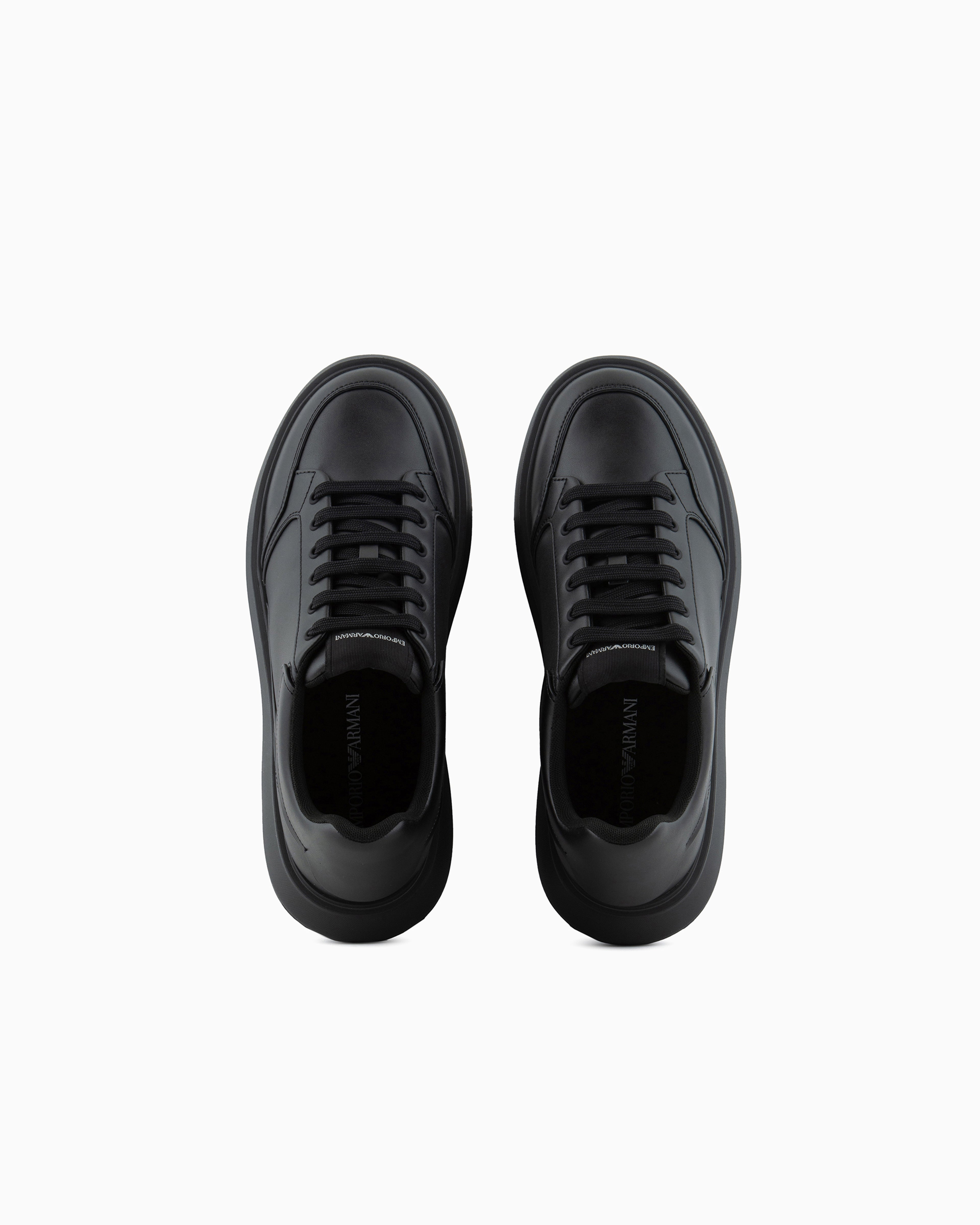 Emporio Armani Leather Sneakers With Side Logo Black